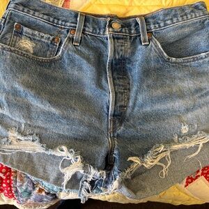 Levi's Light Blue Distressed Denim Button fly Cutoff Shorts